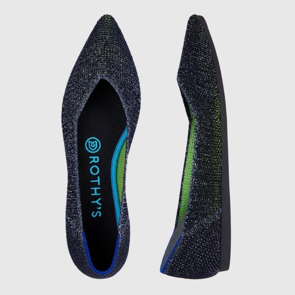 Rothy's The Point Blue Metallic Lattice Flats